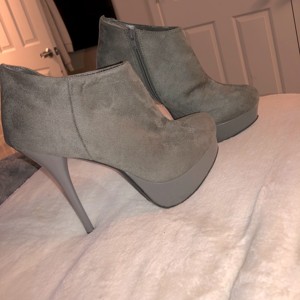 Grey suede stiletto booties